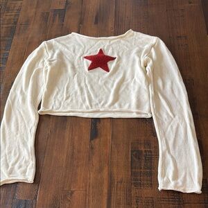 Cream Crop Top with Red Star